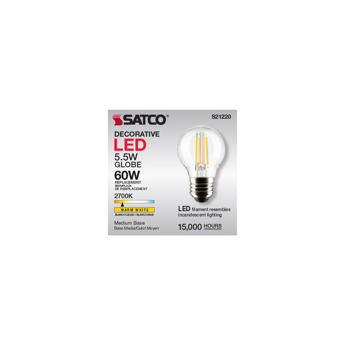 SATCO/NUVO 5.5W G16.5 LED Clear Medium Base 90 CRI 2700K 120V (S21220)
