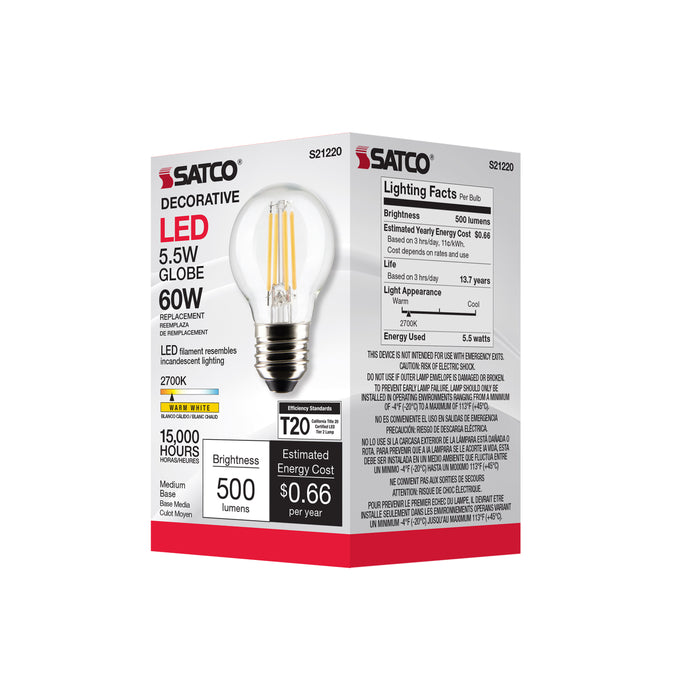 SATCO/NUVO 5.5W G16.5 LED Clear Medium Base 90 CRI 2700K 120V (S21220)