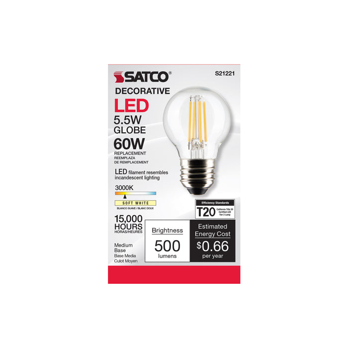 SATCO/NUVO 5.5W G16.5 LED Clear Medium Base 90 CRI 3000K 120V (S21221)