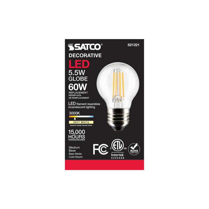 SATCO/NUVO 5.5W G16.5 LED Clear Medium Base 90 CRI 3000K 120V (S21221)