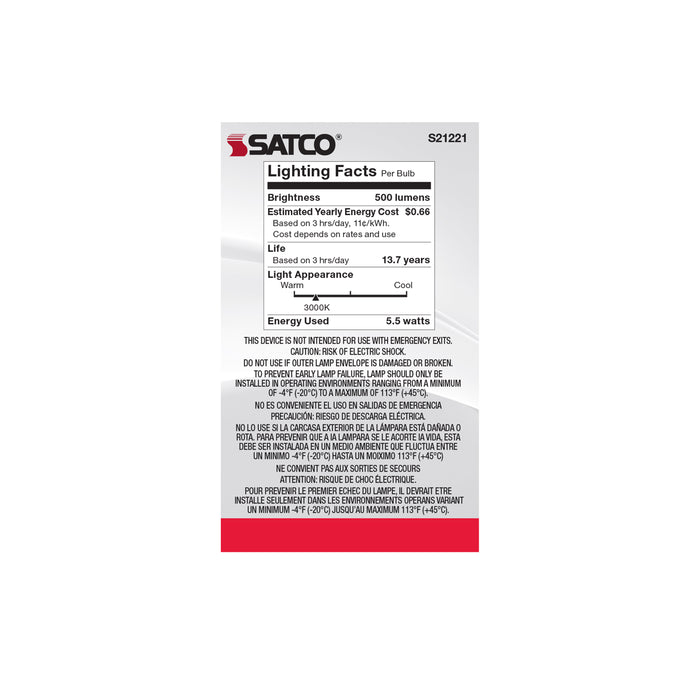 SATCO/NUVO 5.5W G16.5 LED Clear Medium Base 90 CRI 3000K 120V (S21221)