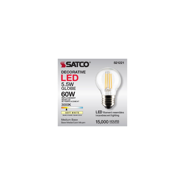 SATCO/NUVO 5.5W G16.5 LED Clear Medium Base 90 CRI 3000K 120V (S21221)