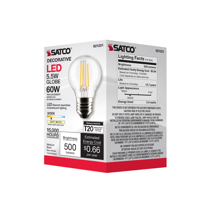 SATCO/NUVO 5.5W G16.5 LED Clear Medium Base 90 CRI 3000K 120V (S21221)