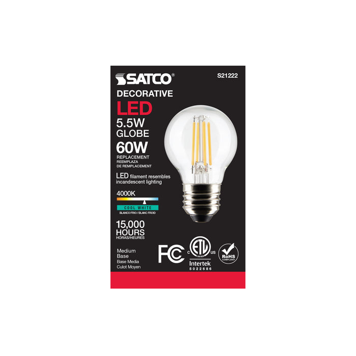 SATCO/NUVO 5.5W G16.5 LED Clear Medium Base 90 CRI 4000K 120V (S21222)