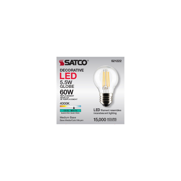 SATCO/NUVO 5.5W G16.5 LED Clear Medium Base 90 CRI 4000K 120V (S21222)