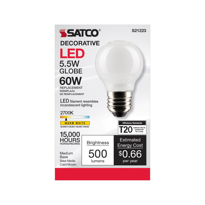 SATCO/NUVO 5.5W G16.5 LED White Medium Base 90 CRI 2700K 120V (S21223)