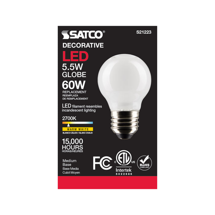 SATCO/NUVO 5.5W G16.5 LED White Medium Base 90 CRI 2700K 120V (S21223)