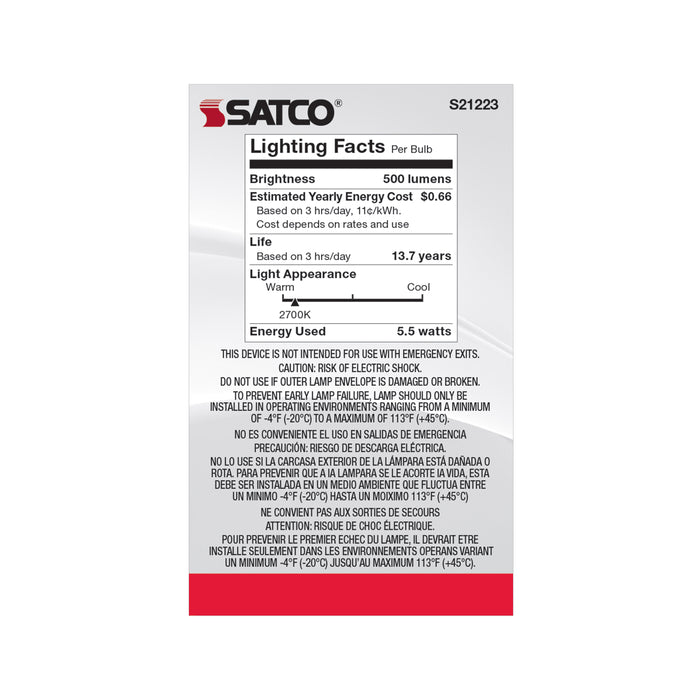 SATCO/NUVO 5.5W G16.5 LED White Medium Base 90 CRI 2700K 120V (S21223)