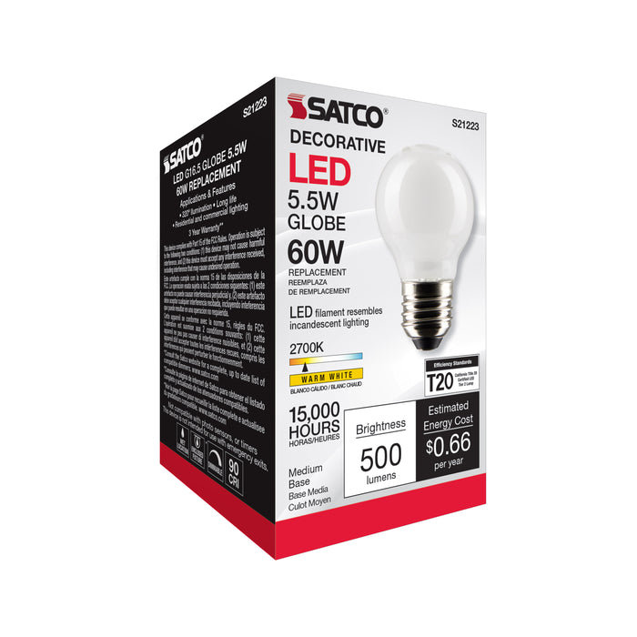 SATCO/NUVO 5.5W G16.5 LED White Medium Base 90 CRI 2700K 120V (S21223)