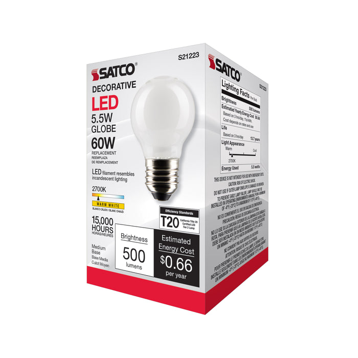 SATCO/NUVO 5.5W G16.5 LED White Medium Base 90 CRI 2700K 120V (S21223)
