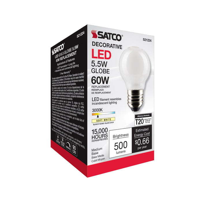 SATCO/NUVO 5.5W G16.5 LED White Medium Base 90 CRI 3000K 120V (S21224)