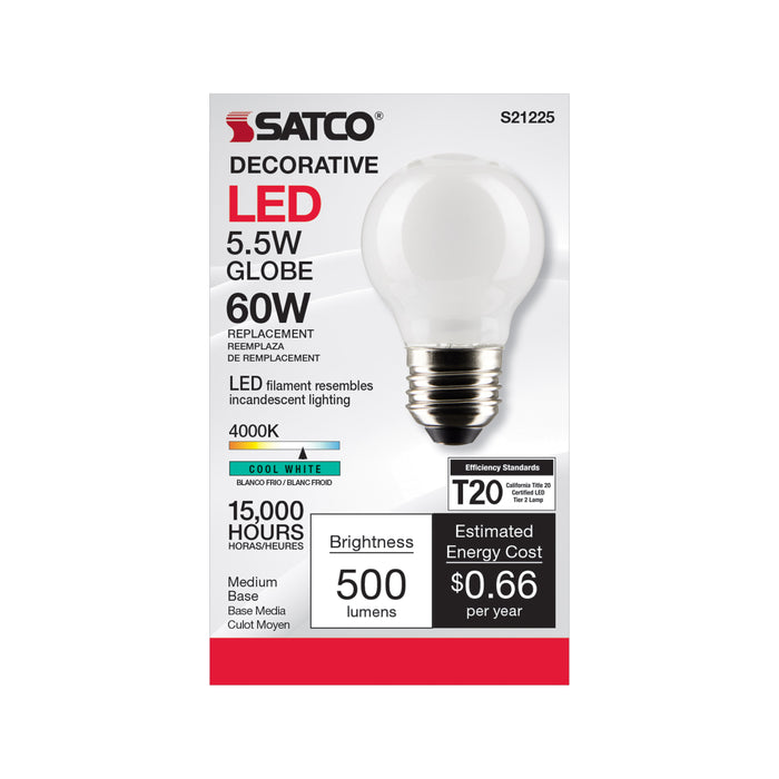 SATCO/NUVO 5.5W G16.5 LED White Medium Base 90 CRI 4000K 120V (S21225)