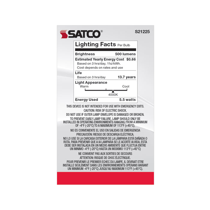 SATCO/NUVO 5.5W G16.5 LED White Medium Base 90 CRI 4000K 120V (S21225)