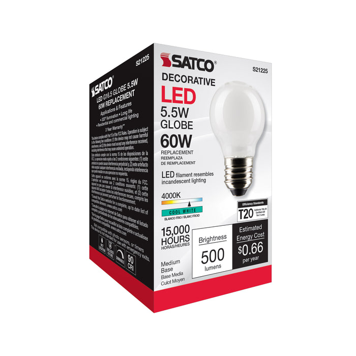 SATCO/NUVO 5.5W G16.5 LED White Medium Base 90 CRI 4000K 120V (S21225)