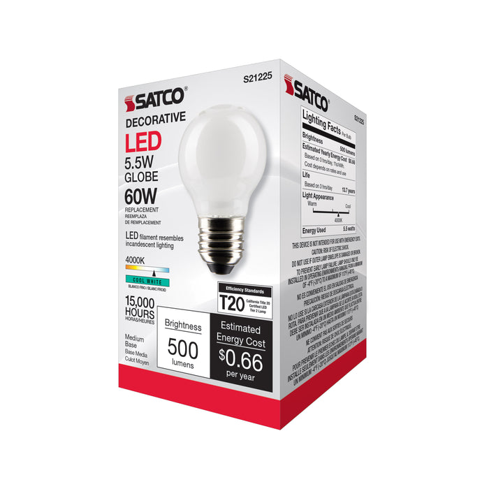 SATCO/NUVO 5.5W G16.5 LED White Medium Base 90 CRI 4000K 120V (S21225)