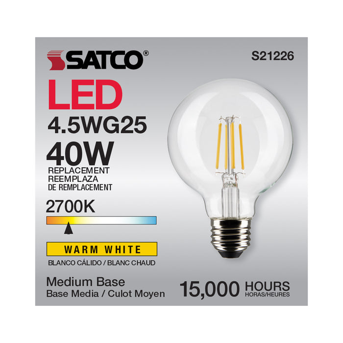 SATCO/NUVO 4.5W G25 LED Clear Medium Base 90 CRI 2700K 120V (S21226)