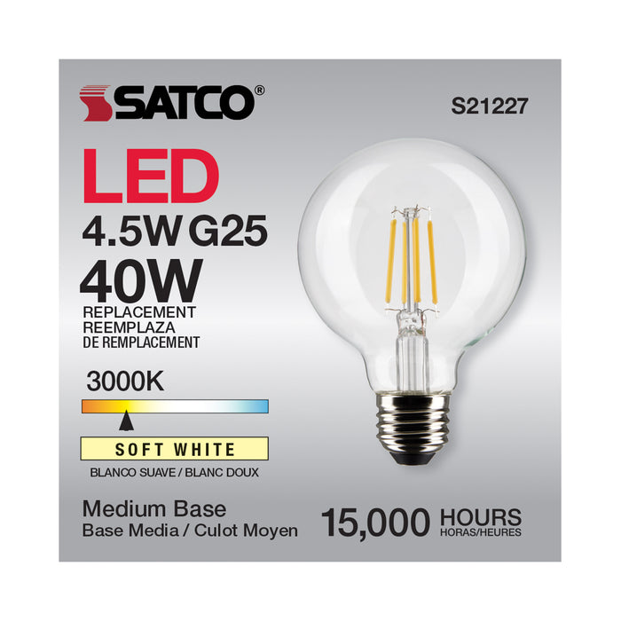 SATCO/NUVO 4.5W G25 LED Clear Medium Base 90 CRI 3000K 120V (S21227)