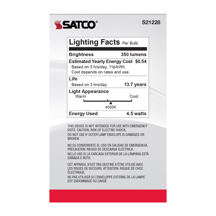 SATCO/NUVO 4.5W G25 LED Clear Medium Base 90 CRI 4000K 120V (S21228)