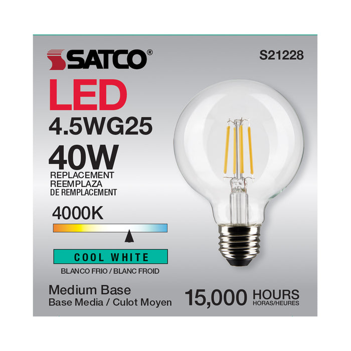 SATCO/NUVO 4.5W G25 LED Clear Medium Base 90 CRI 4000K 120V (S21228)