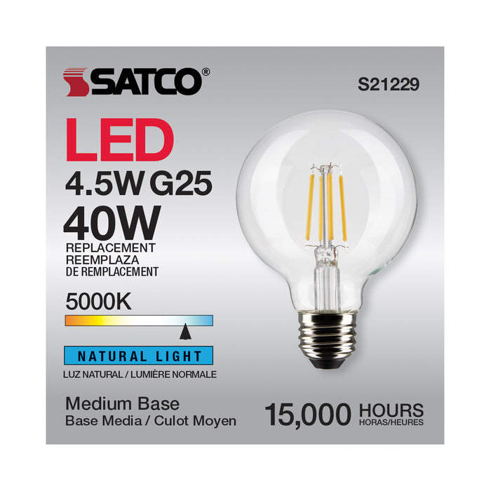 SATCO/NUVO 4.5W G25 LED Clear Medium Base 90 CRI 5000K 120V (S21229)