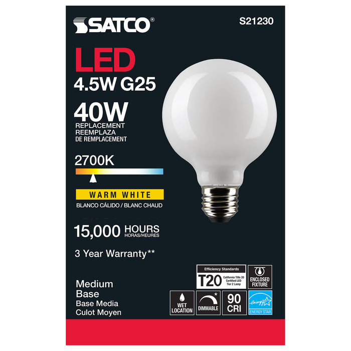 SATCO/NUVO 4.5W G25 LED White Medium Base 90 CRI 2700K 120V (S21230)
