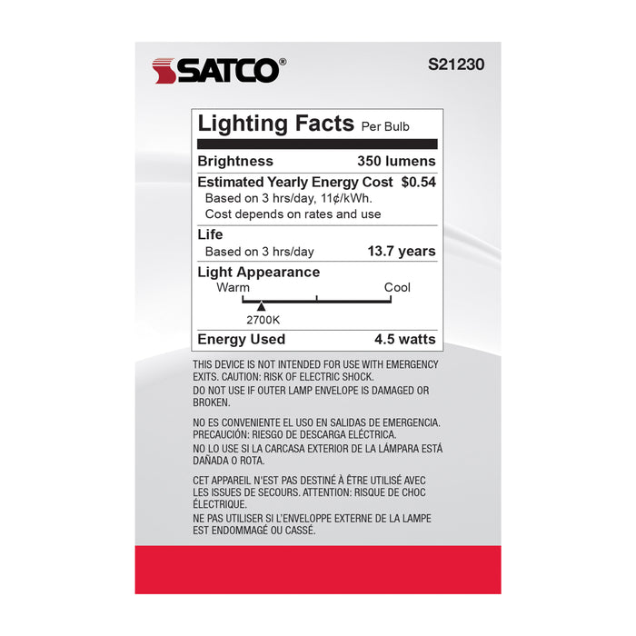 SATCO/NUVO 4.5W G25 LED White Medium Base 90 CRI 2700K 120V (S21230)