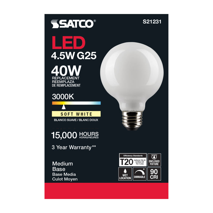 SATCO/NUVO 4.5W G25 LED White Medium Base 90 CRI 3000K 120V (S21231)