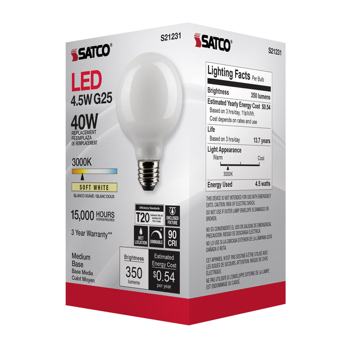 SATCO/NUVO 4.5W G25 LED White Medium Base 90 CRI 3000K 120V (S21231)
