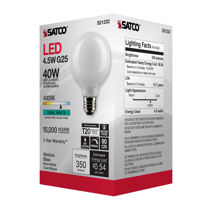 SATCO/NUVO 4.5W G25 LED White Medium Base 90 CRI 4000K 120V (S21232)