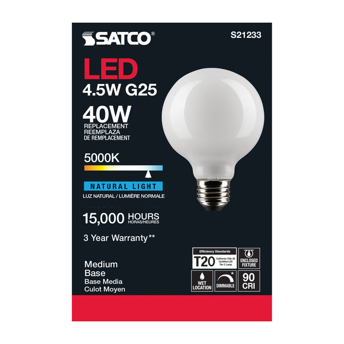 SATCO/NUVO 4.5W G25 LED White Medium Base 90 CRI 5000K 120V (S21233)