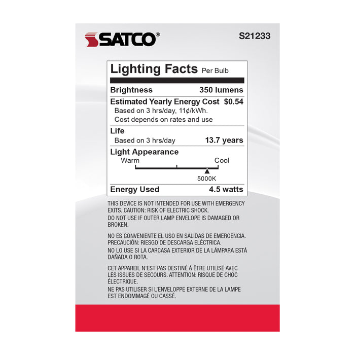 SATCO/NUVO 4.5W G25 LED White Medium Base 90 CRI 5000K 120V (S21233)