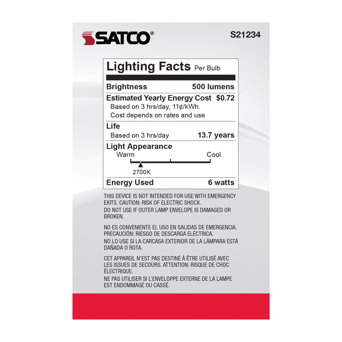 SATCO/NUVO 6W G25 LED Clear Medium Base 90 CRI 2700K 120V (S21234)