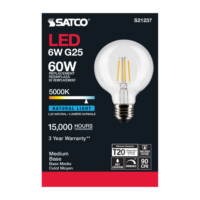 SATCO/NUVO 6W G25 LED Clear Medium Base 90 CRI 5000K 120V (S21237)