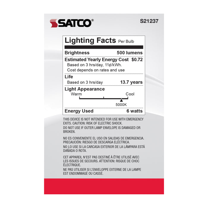 SATCO/NUVO 6W G25 LED Clear Medium Base 90 CRI 5000K 120V (S21237)