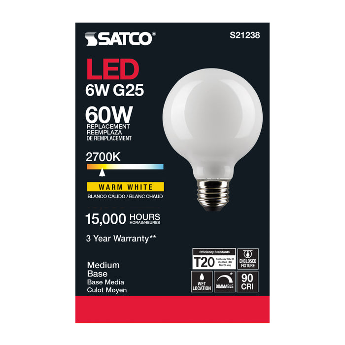 SATCO/NUVO 6W G25 LED White Medium Base 90 CRI 2700K 120V (S21238)