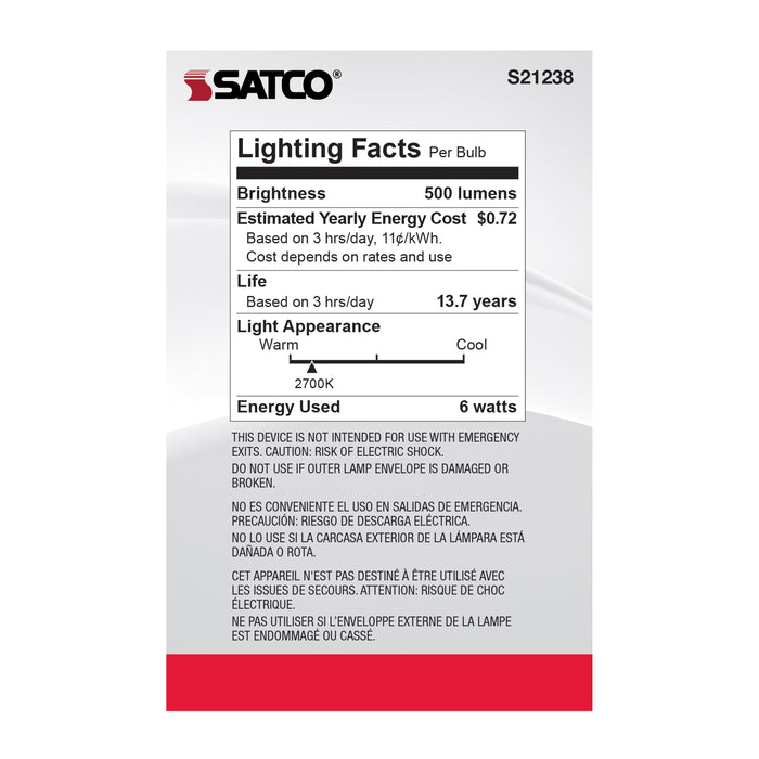 SATCO/NUVO 6W G25 LED White Medium Base 90 CRI 2700K 120V (S21238)