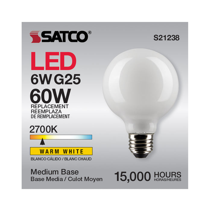 SATCO/NUVO 6W G25 LED White Medium Base 90 CRI 2700K 120V (S21238)