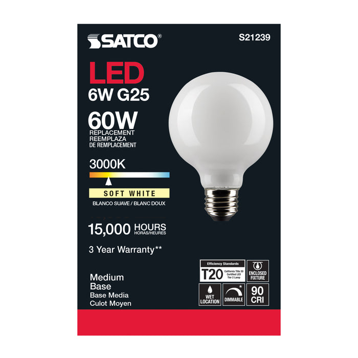 SATCO/NUVO 6W G25 LED White Medium Base 90 CRI 3000K 120V (S21239)