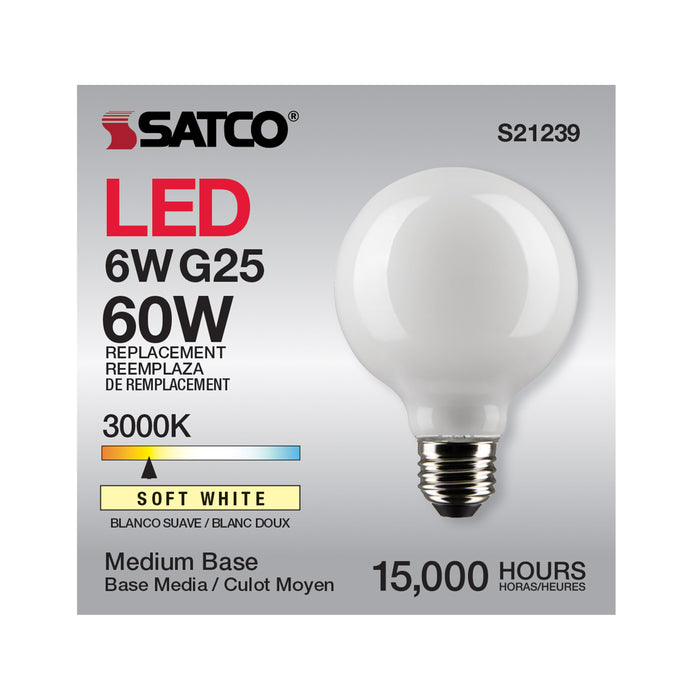 SATCO/NUVO 6W G25 LED White Medium Base 90 CRI 3000K 120V (S21239)