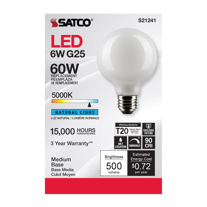 SATCO/NUVO 6W G25 LED White Medium Base 90 CRI 5000K 120V (S21241)