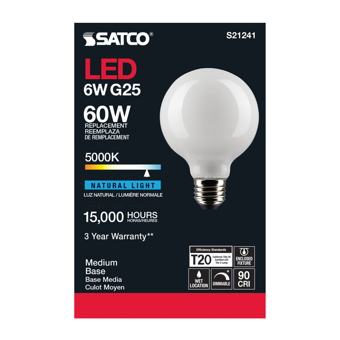SATCO/NUVO 6W G25 LED White Medium Base 90 CRI 5000K 120V (S21241)