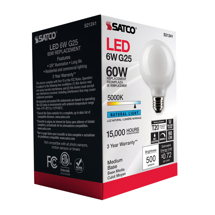 SATCO/NUVO 6W G25 LED White Medium Base 90 CRI 5000K 120V (S21241)