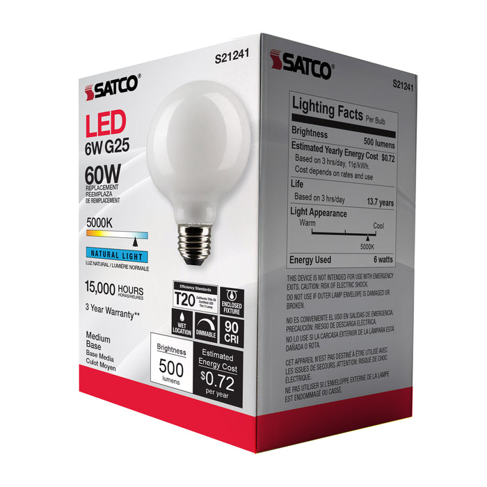 SATCO/NUVO 6W G25 LED White Medium Base 90 CRI 5000K 120V (S21241)