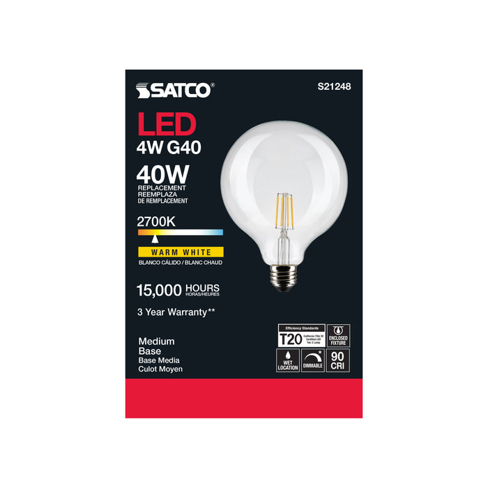 SATCO/NUVO 4W G40 LED Clear Medium Base 90 CRI 2700K 120V (S21248)