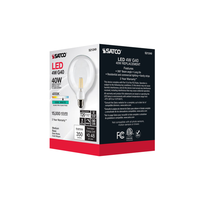 SATCO/NUVO 4W G40 LED Clear Medium Base 90 CRI 4000K 120V (S21249)