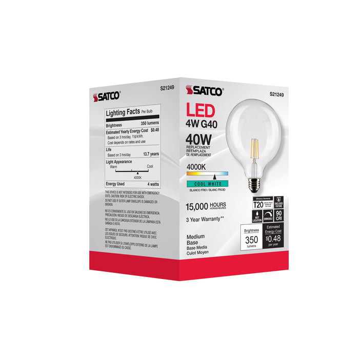 SATCO/NUVO 4W G40 LED Clear Medium Base 90 CRI 4000K 120V (S21249)