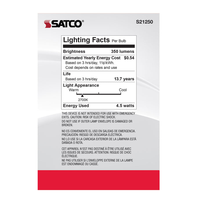 SATCO/NUVO 4.5W G40 LED White Medium Base 90 CRI 2700K 120V (S21250)