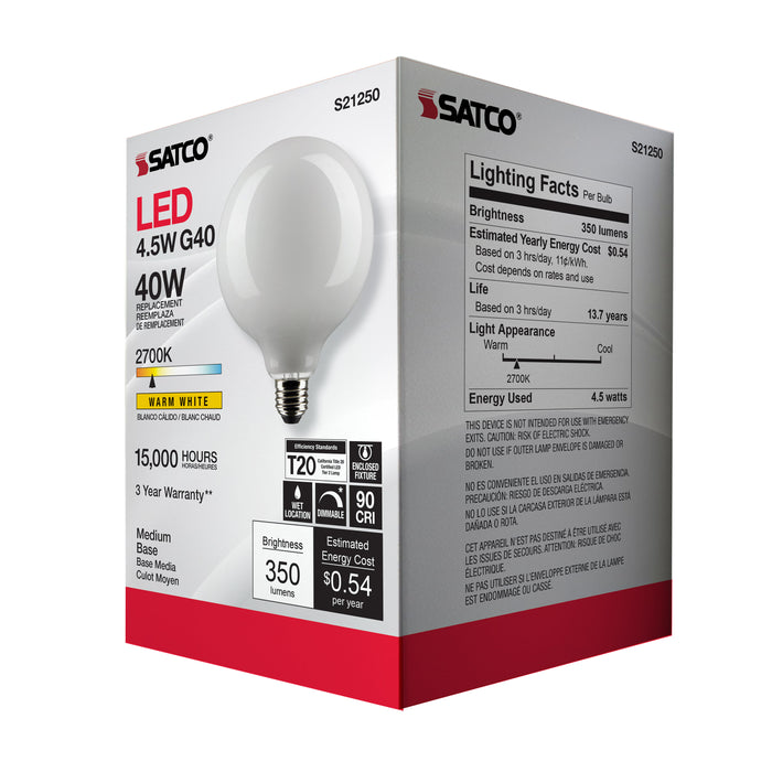 SATCO/NUVO 4.5W G40 LED White Medium Base 90 CRI 2700K 120V (S21250)