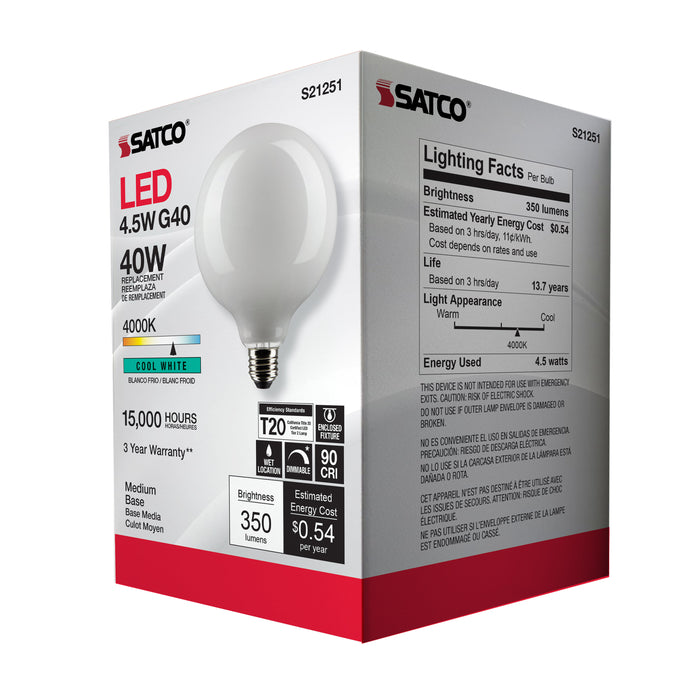 SATCO/NUVO 4.5W G40 LED White Medium Base 90 CRI 4000K 120V (S21251)
