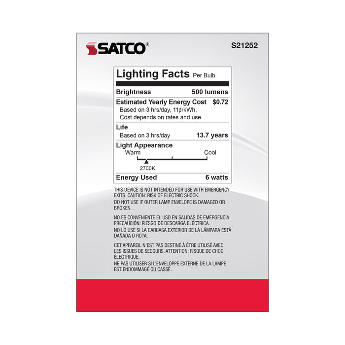 SATCO/NUVO 6W G40 LED Clear Medium Base 90 CRI 2700K 120V (S21252)